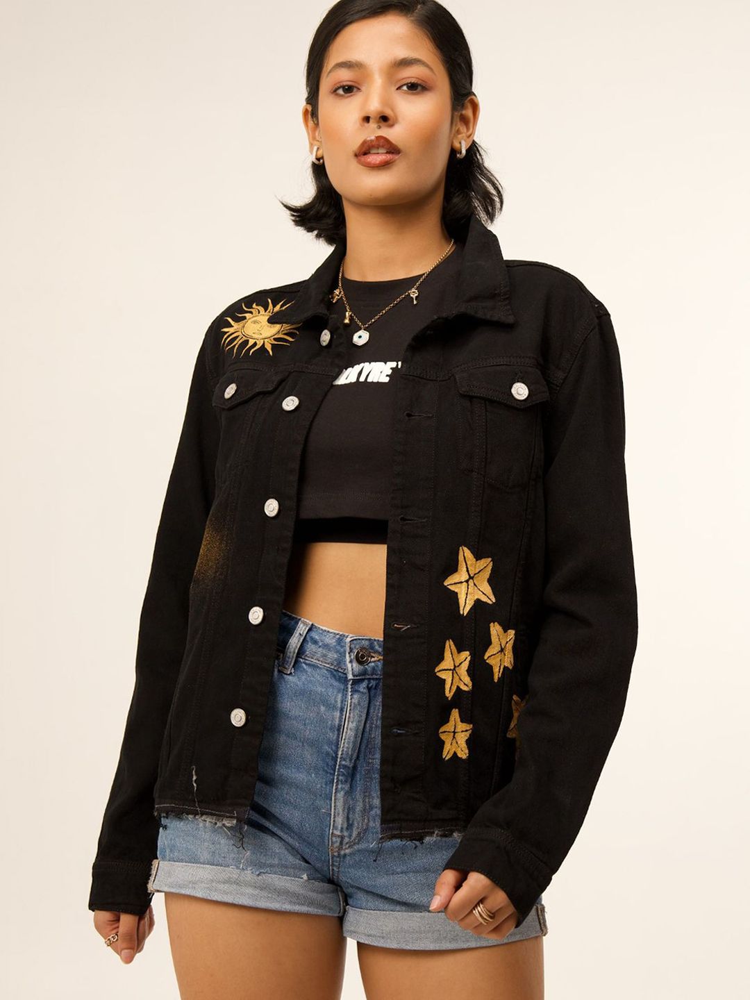 VALKYRE Unisex Floral Cotton Longline Denim Jacket with Patchwork-picture-20