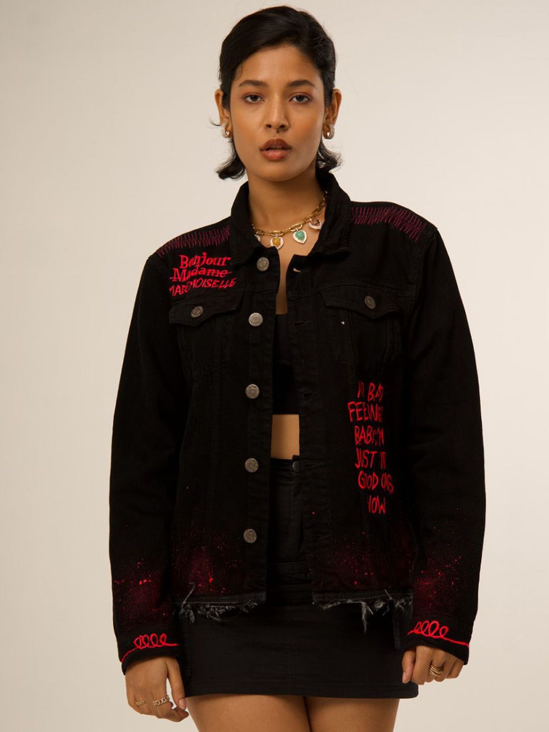 VALKYRE Unisex Cotton Crop Denim Jacket with Patchwork-picture-18