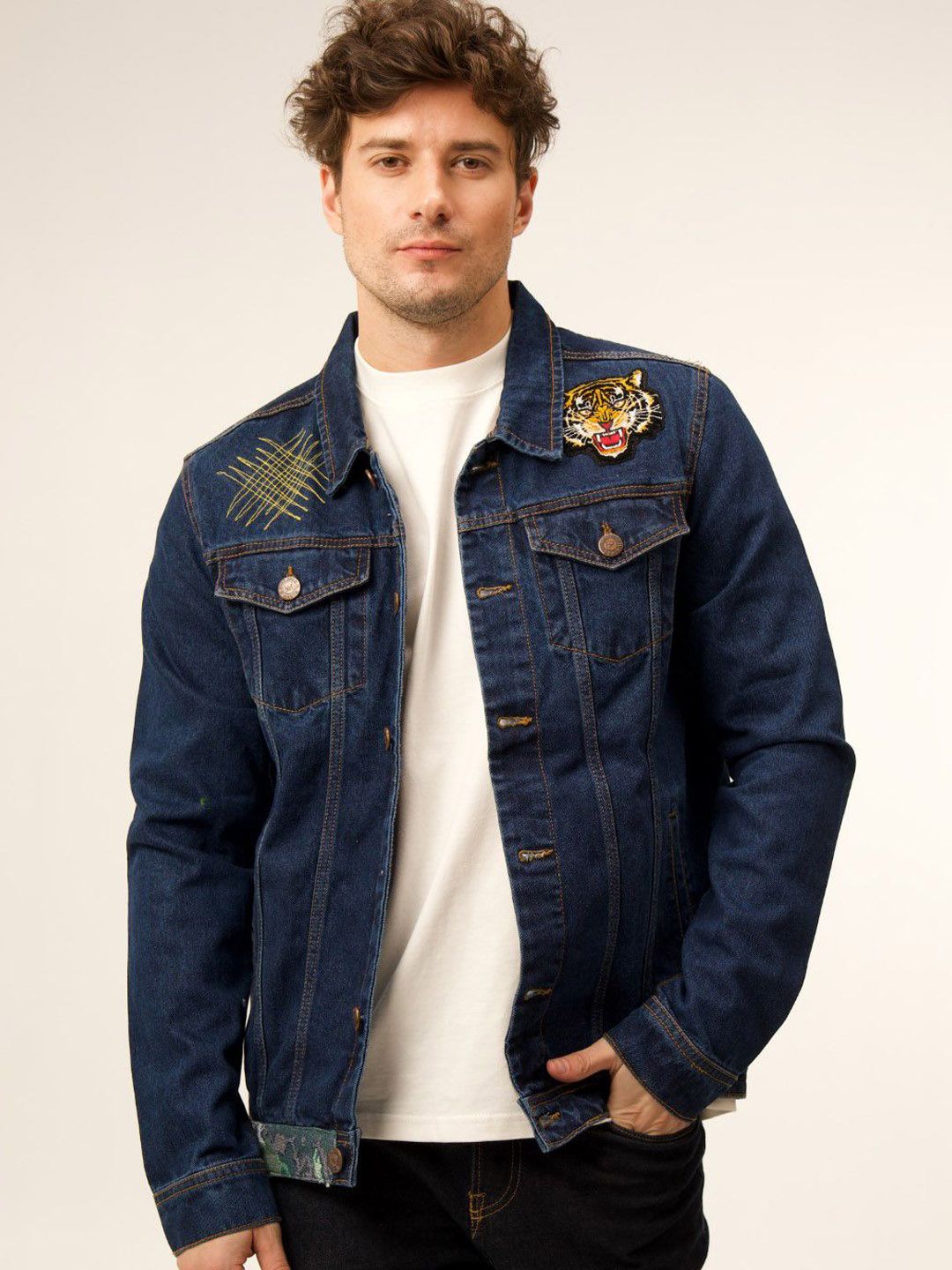 VALKYRE Unisex Cotton Longline Denim Jacket with Embroidered-picture-12