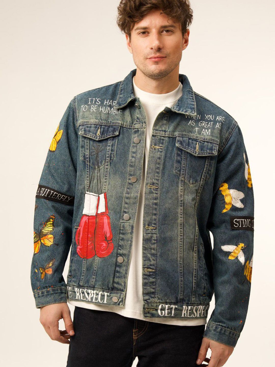 VALKYRE Unisex Washed Checked Cotton Longline Denim Jacket with Patchwork-picture-22