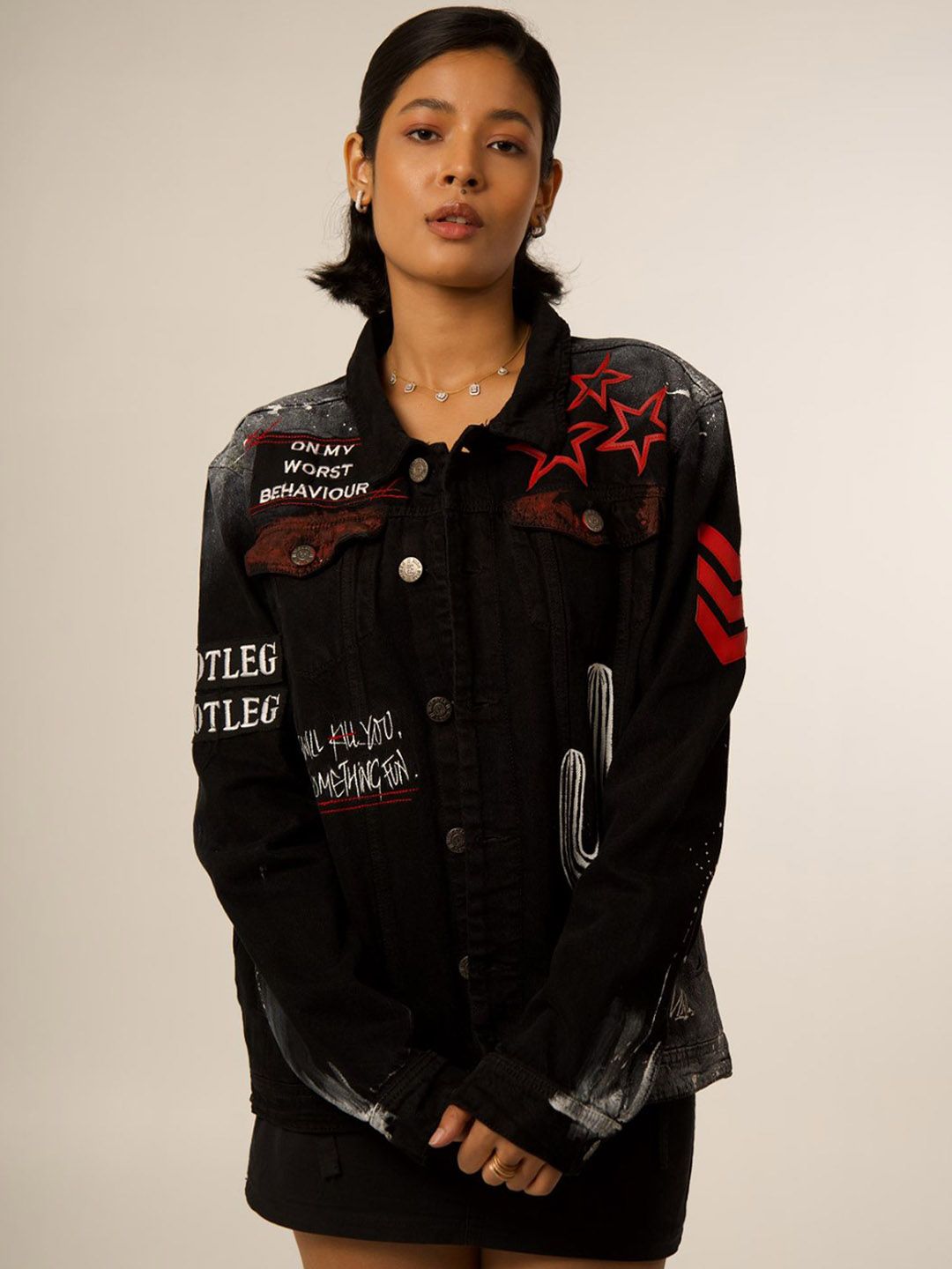 VALKYRE Unisex Cotton Crop Denim Jacket with Embroidered-picture-13