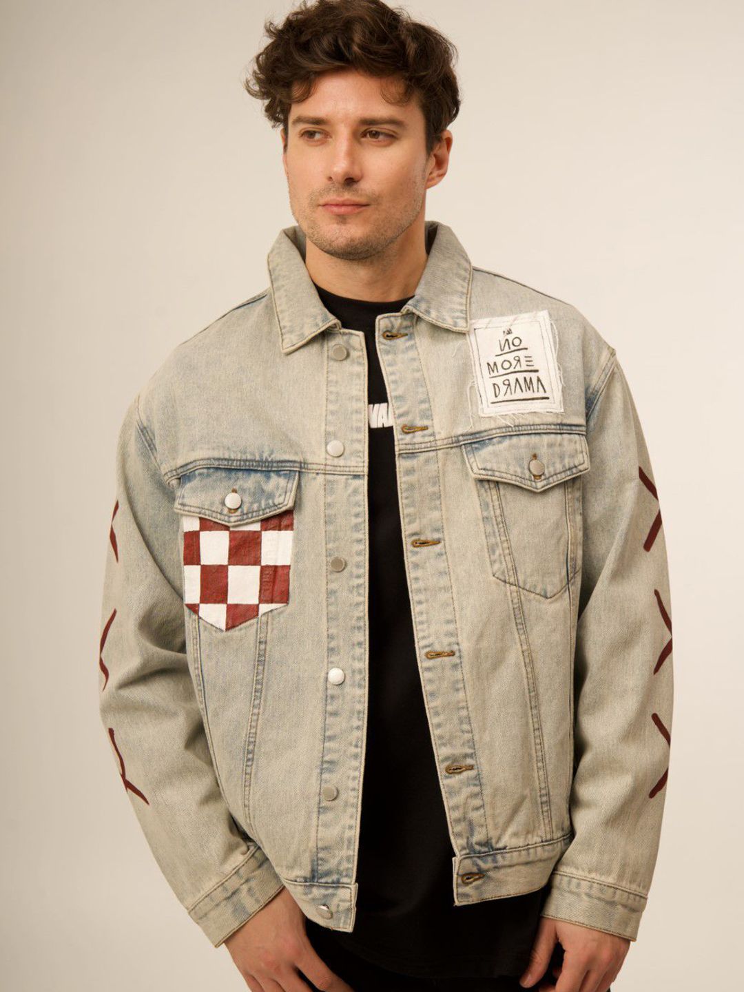 VALKYRE Unisex Striped Cotton Crop Denim Jacket with Embroidered-picture-15