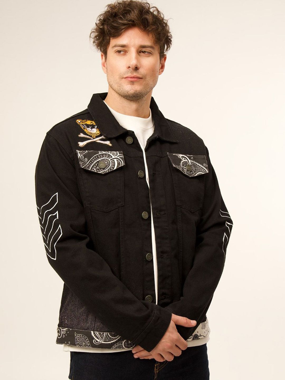 VALKYRE Unisex Camouflage Cotton Denim Jacket with Patchwork-picture-19