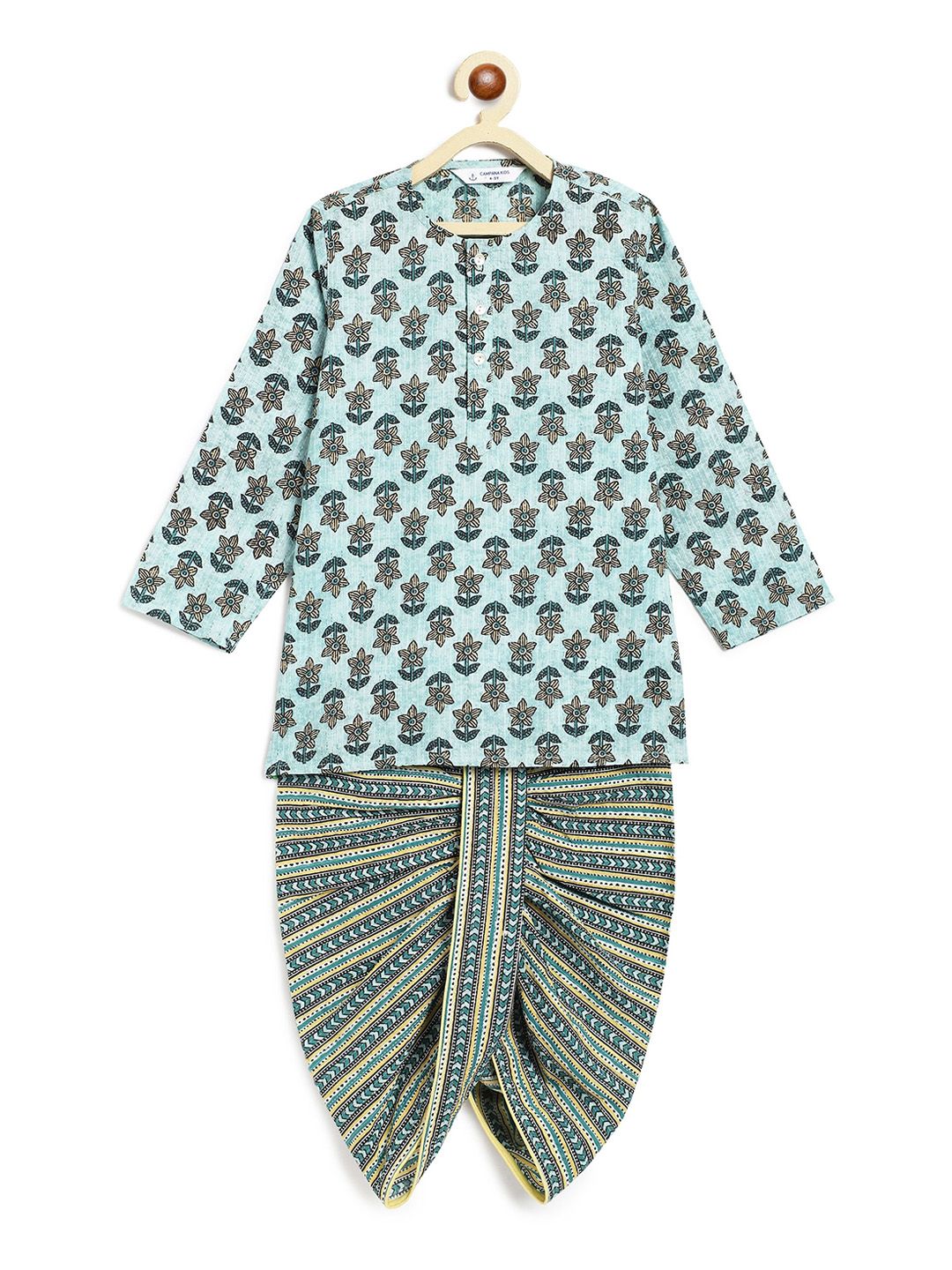Campana Boys Floral Printed Regular Pure Cotton Straight Kurta With Dhoti Pants-picture-36