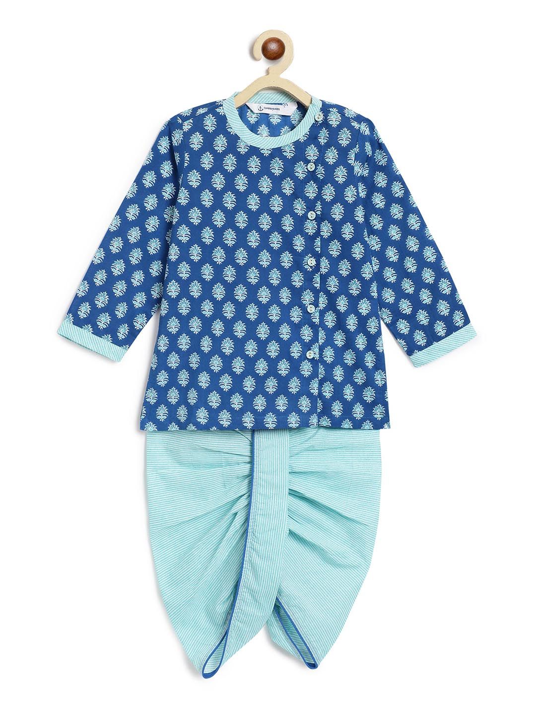 Campana Boys Floral Printed Regular Pure Cotton Straight Kurta With Dhoti Pants-picture-35