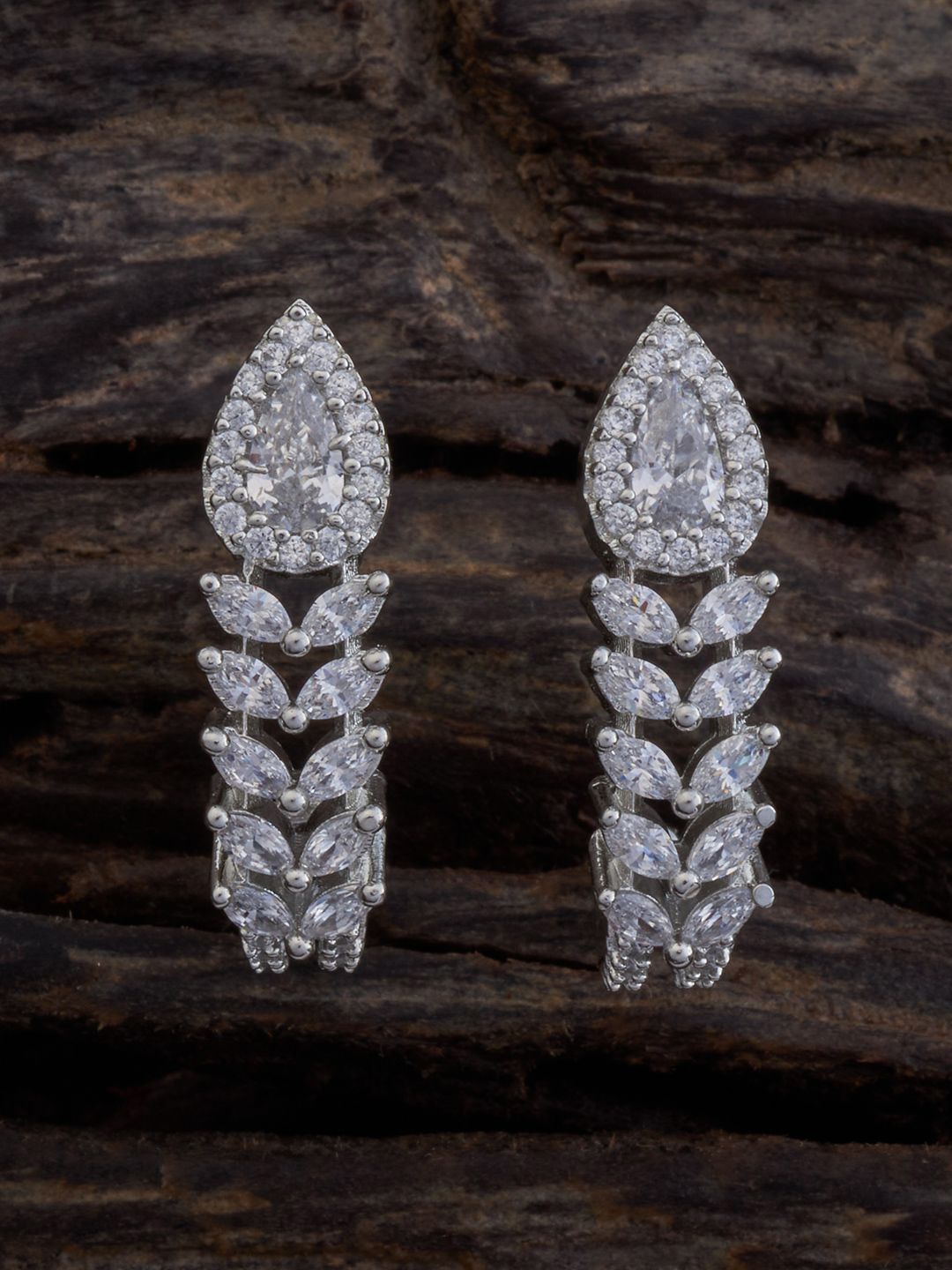 Kushal's Fashion Jewellery Rhodium-Plated CZ Stone Studded Classic Drop Earrings-picture-20