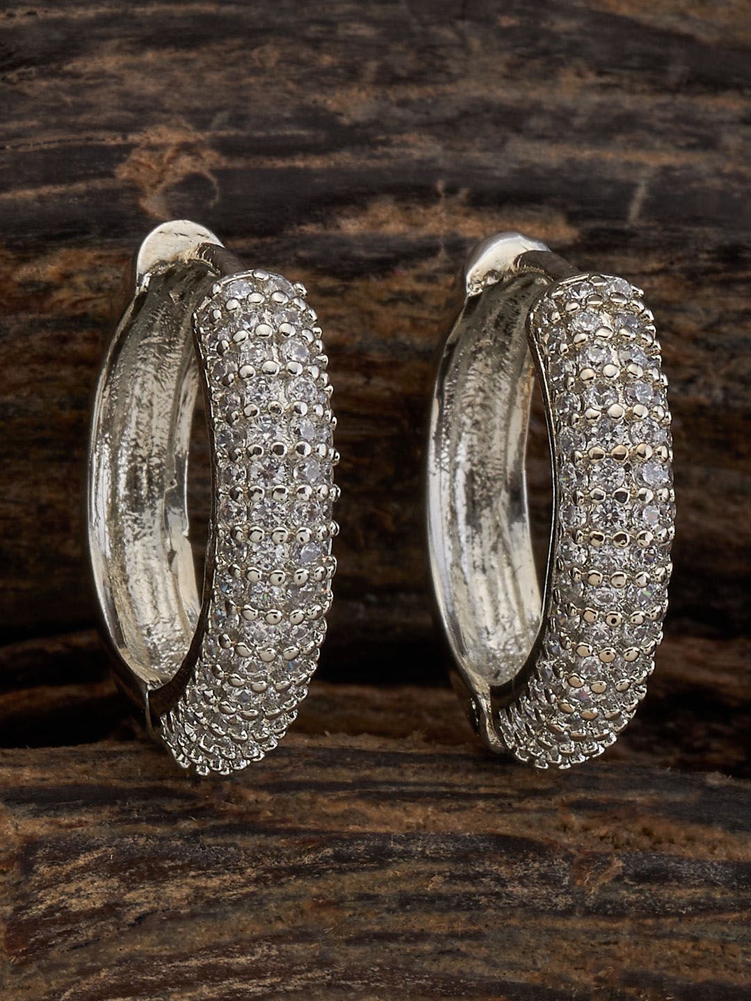 Kushal's Fashion Jewellery Rhodium-Plated CZ Stone Studded Classic Hoop Earrings-picture-39