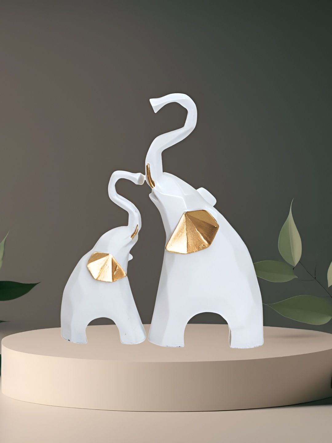 BECKON VENTURE White & Gold Toned 2 Pieces Elephant Figurine Showpiece-image-18