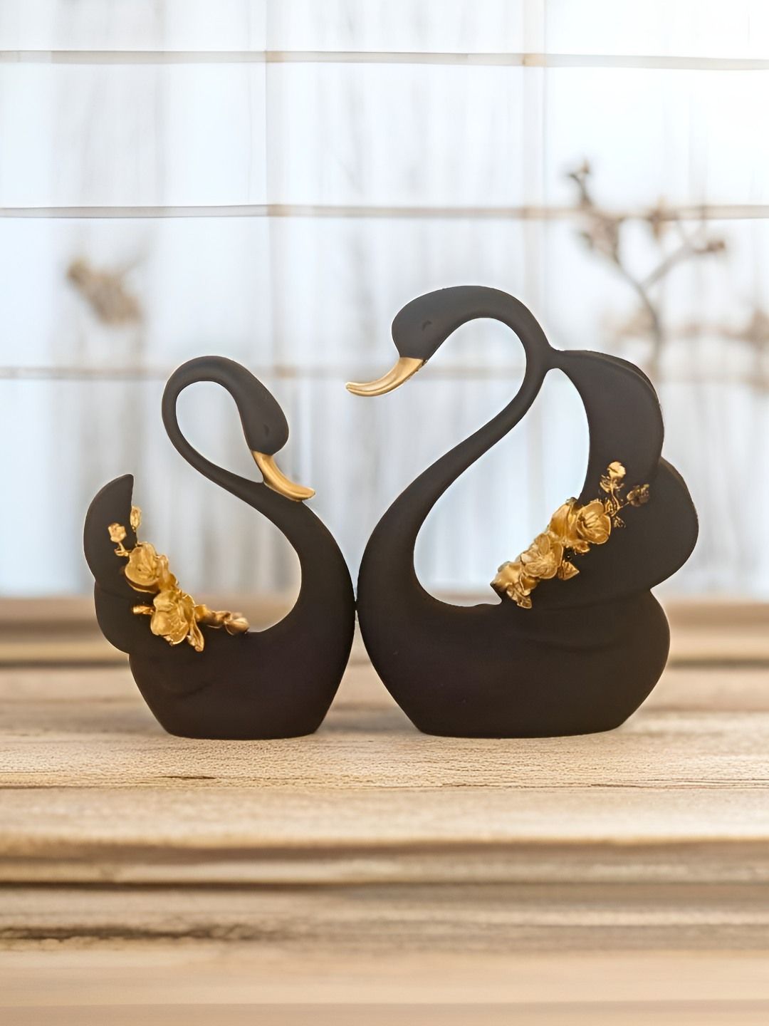 BECKON VENTURE Black & Gold Toned 2 Pieces Swan Figurine Showpiece-image-42
