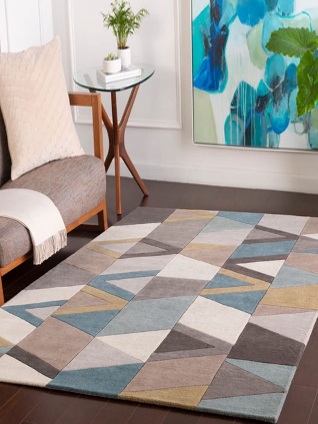 Safiya Carpet Grey & Blue Geometric Woollen Carpet-image-42