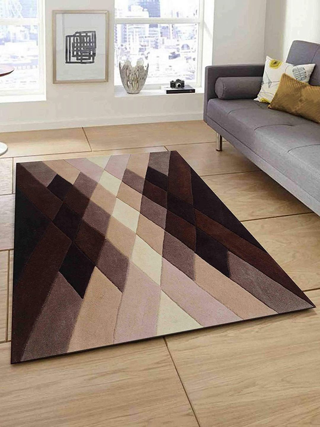 Safiya Carpet Beige & Brown Geometric Woollen Traditional Carpet-picture-12