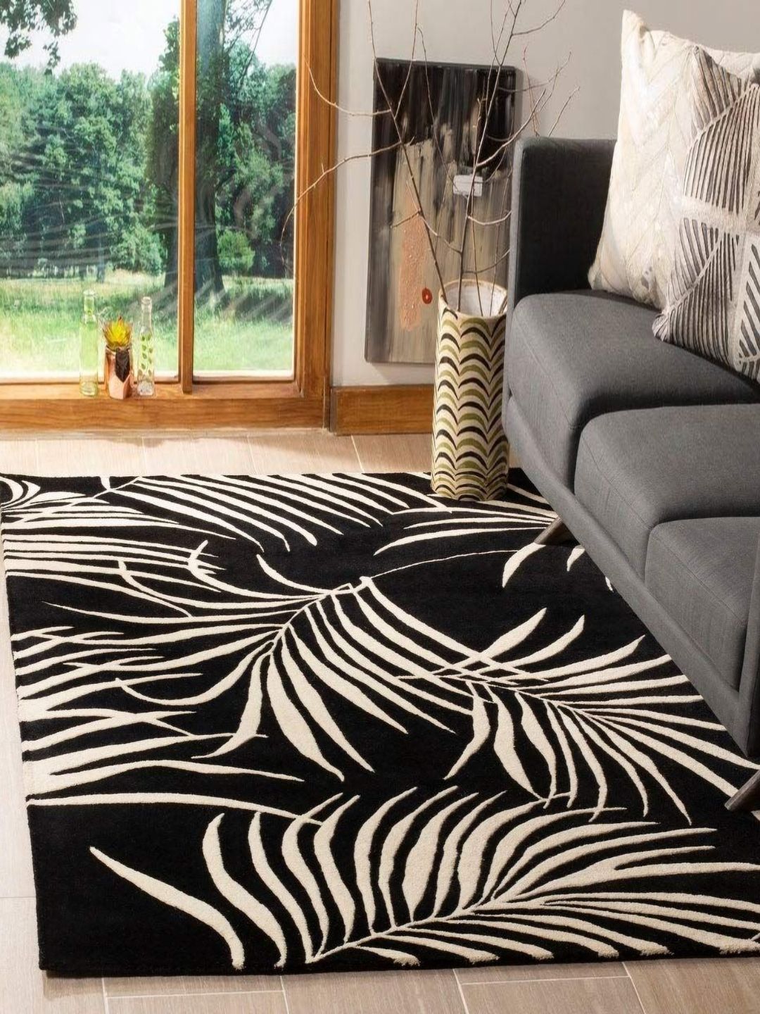 Safiya Carpet Black & White Floral Woollen Carpets-image-22