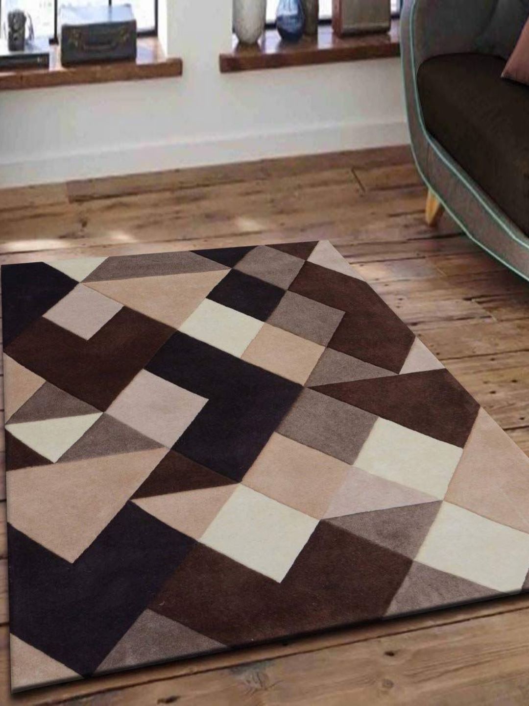 Safiya Carpet Beige & Coffee Brown Geometric Woollen Carpets-picture-15