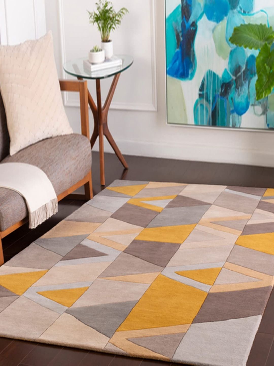 Safiya Carpet Yellow Abstract Hand-Tufted Woollen Carpets-picture-5