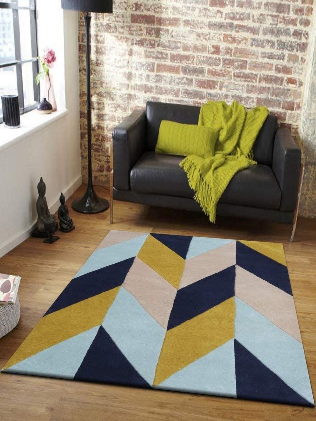 Safiya Carpet Blue & Mustard Yellow Geometric Printed Woollen Regular Carpet-picture-29