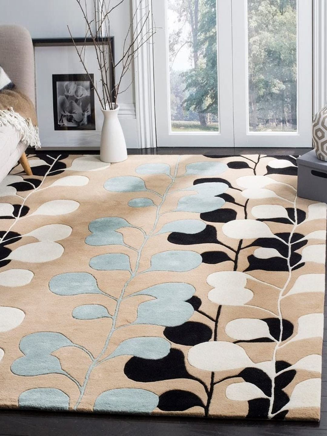 Safiya Carpet Beige & Black Floral Hand-Tufted Woollen Contemporary Carpet-picture-12