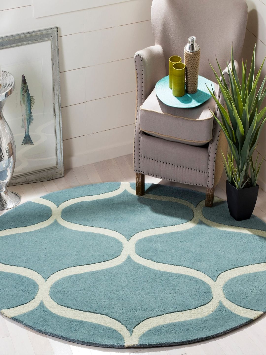 Safiya Carpet Blue & White Geometric Hand-Tufted Woollen Traditional Carpet-picture-41