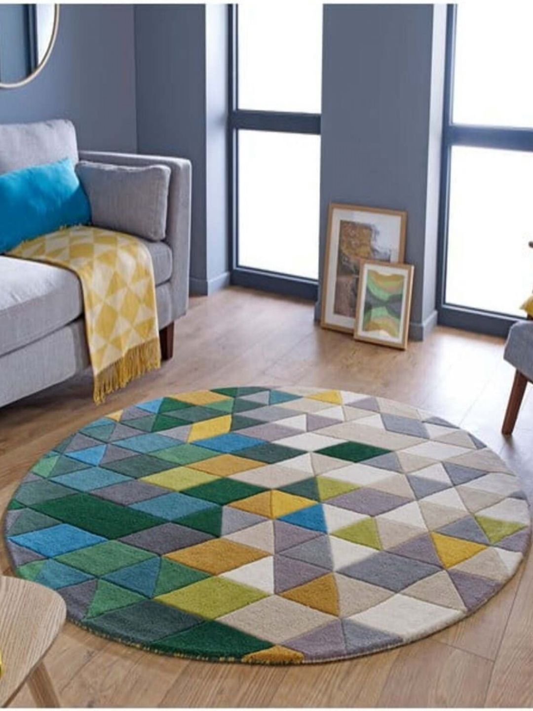 Safiya Carpet Blue & Grey Geometric Hand-Tufted Woollen Traditional Carpets-picture-25