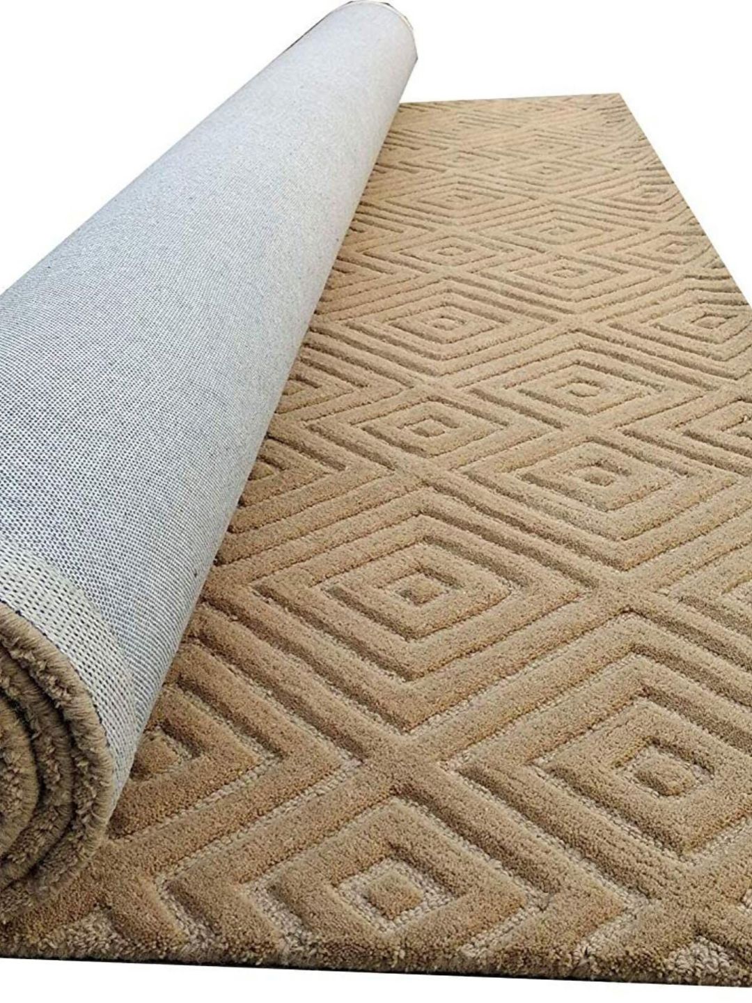 Safiya Carpet Camel Brown Geometric Hand-Tufted Woollen Shaggy Carpet-picture-34