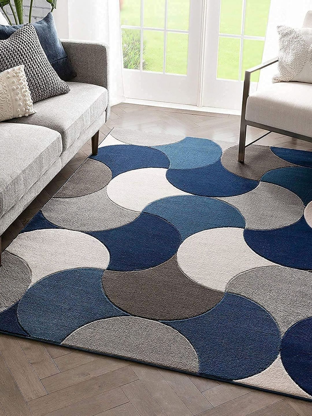 Safiya Carpet Blue & Grey Geometric Woollen Carpets-image-9