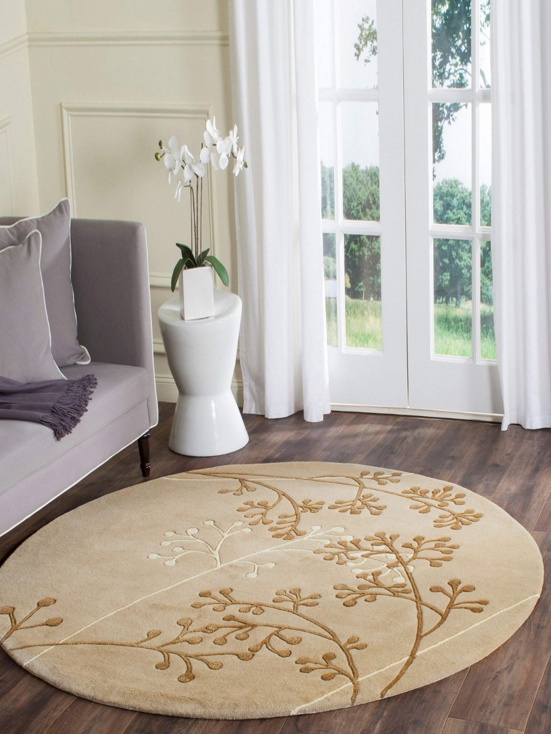 Safiya Carpet Beige & Brown Floral Printed Hand-Tufted Woollen Carpet-picture-29