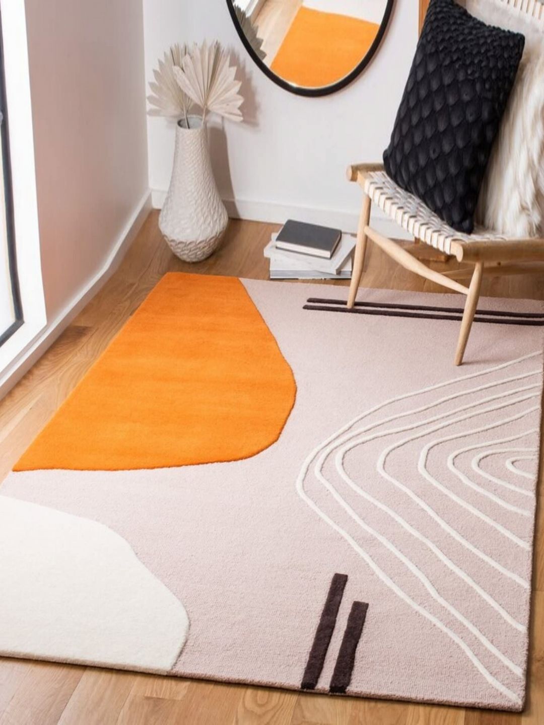 Safiya Carpet Beige & Orange Geometric Printed Hand-Tufted Woollen Carpets-picture-46