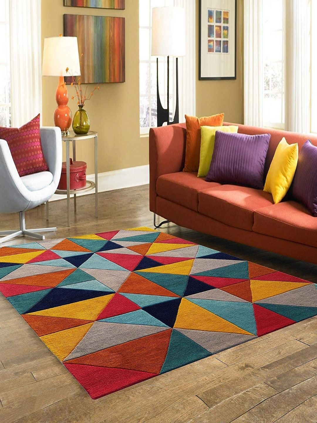 Safiya Carpet Red & Blue Geometric Printed Hand-Tufted Woollen Carpet-image-18