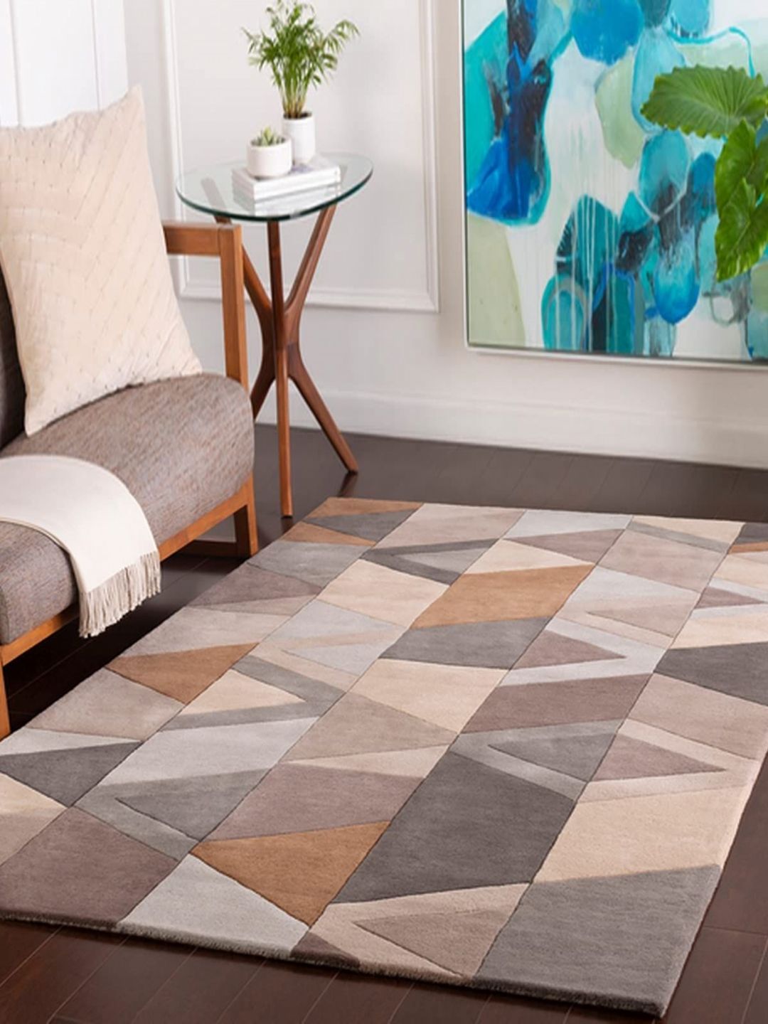 Safiya Carpet Brown & White Geometric Printed Hand-Tufted Woollen Carpet-image-47