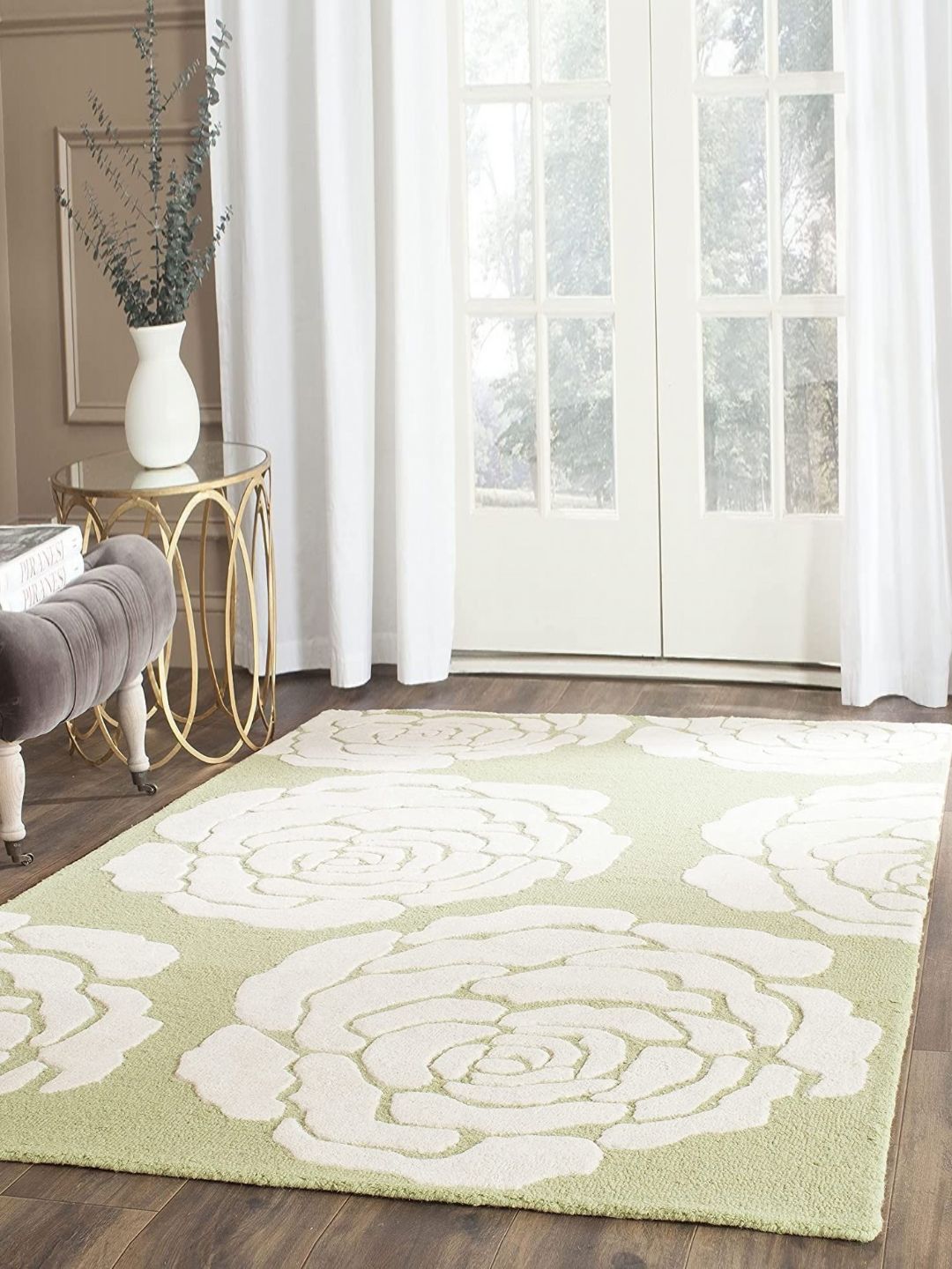 Safiya Carpet Green & White Floral Woollen Carpets-picture-25
