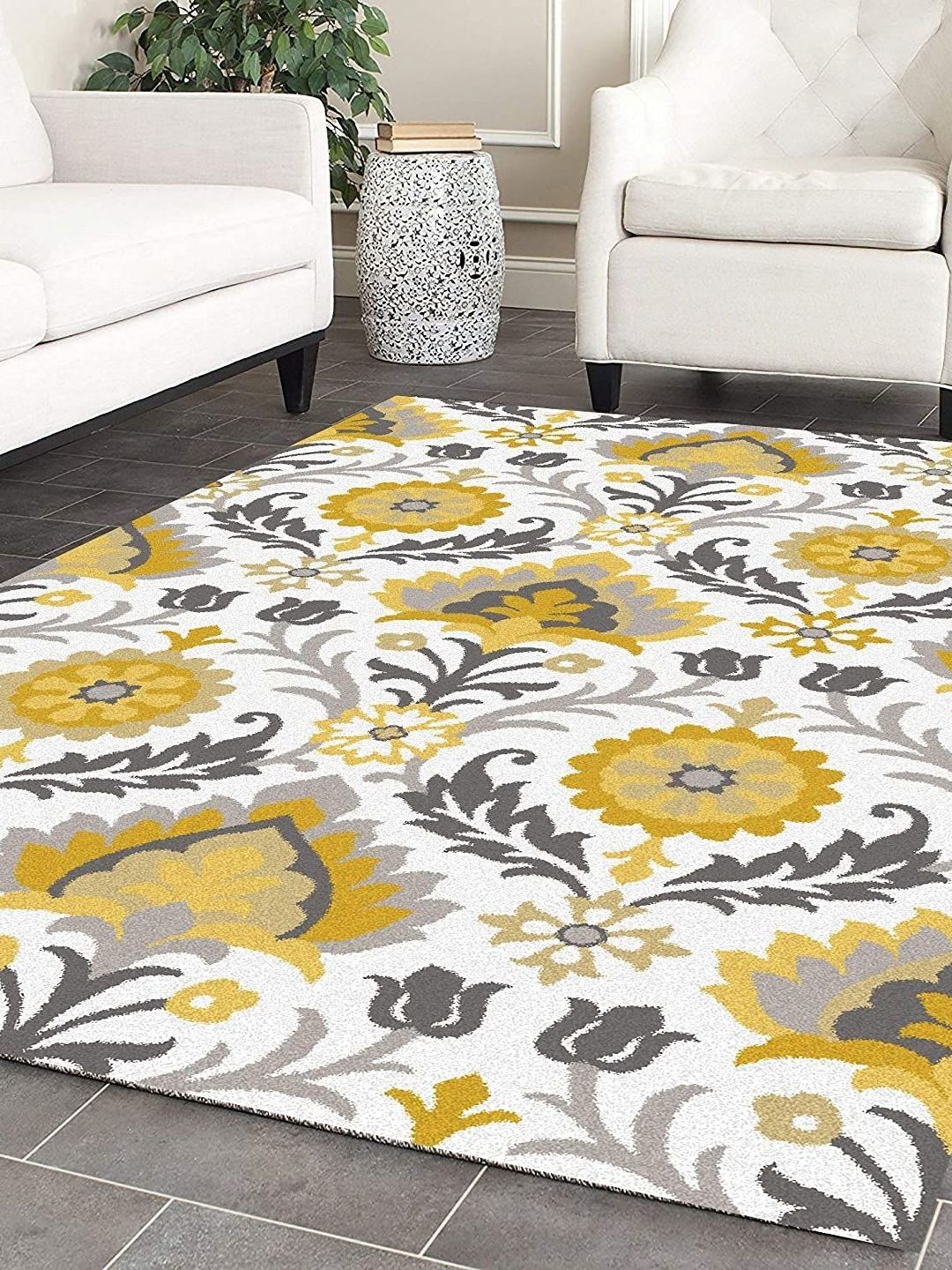 Safiya Carpet White & Grey Floral Woollen Carpets-image-20