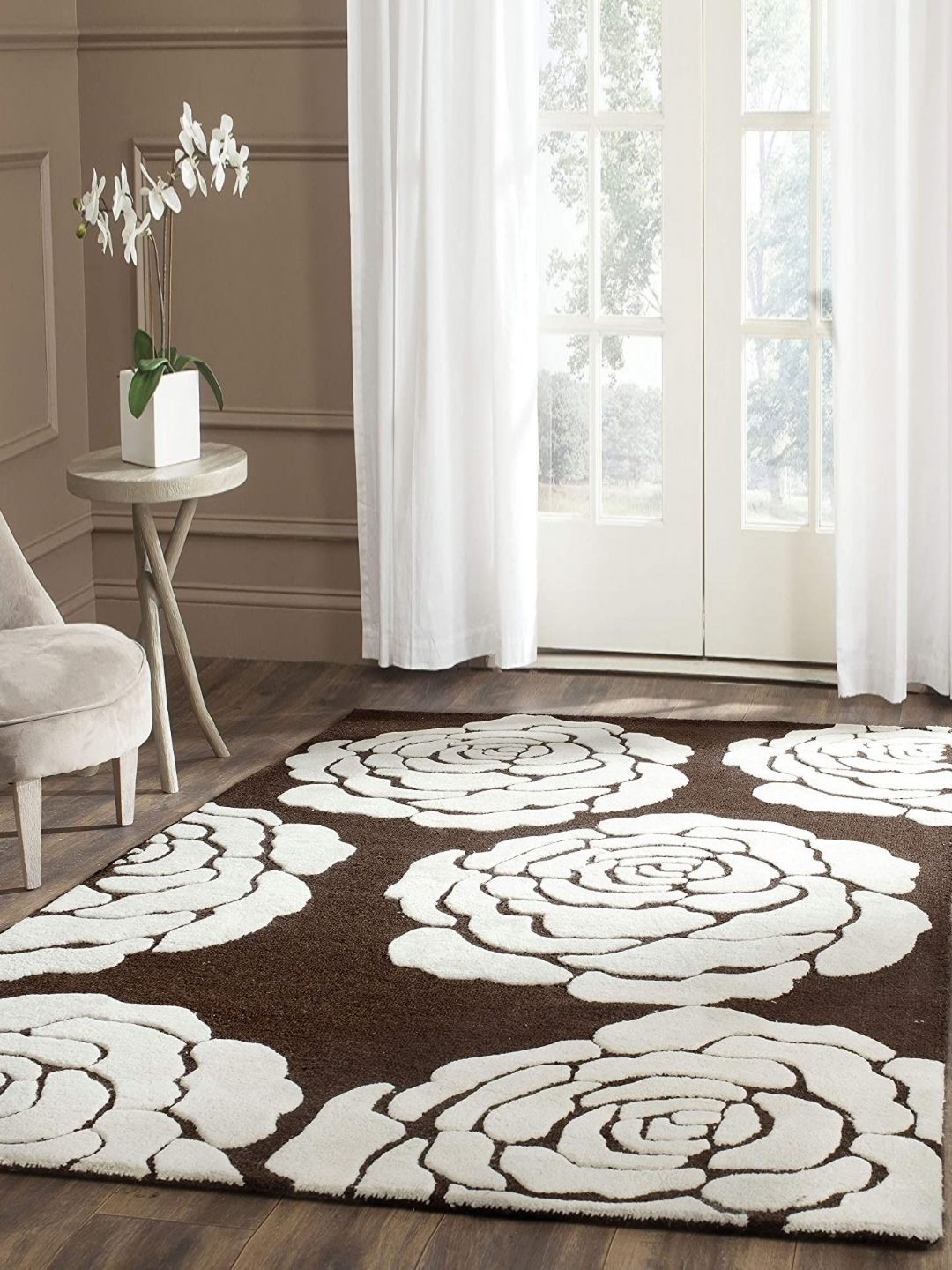 Safiya Carpet Brown & White Floral Hand-Tufted Woollen Traditional Carpet-picture-50