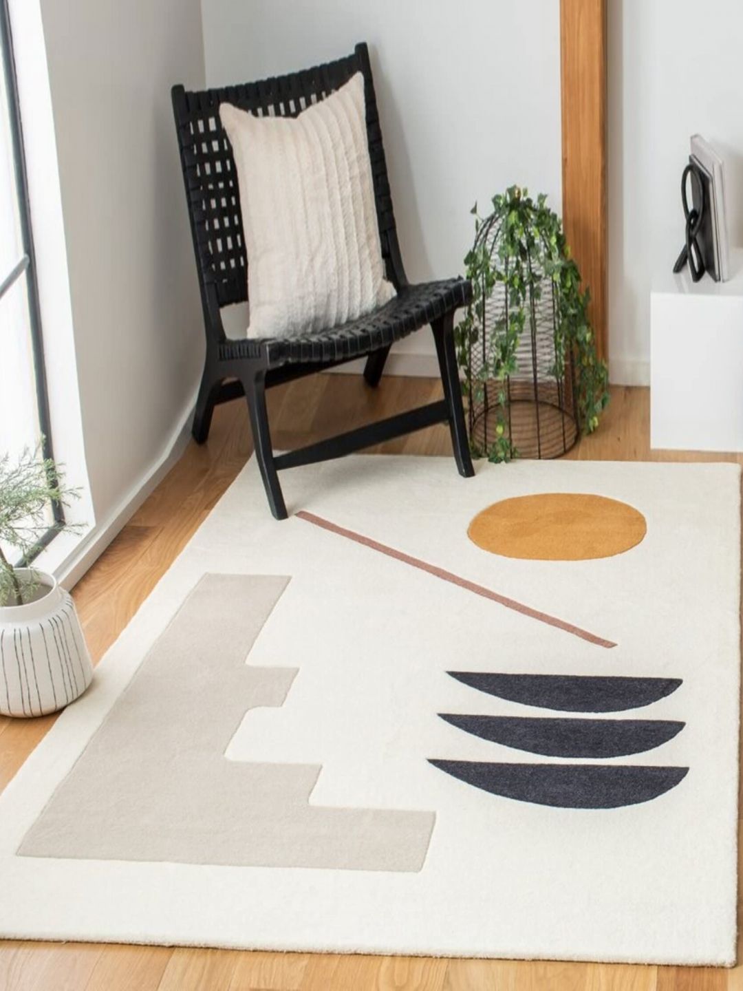 Safiya Carpet Beige & Black Geometric Woollen Carpet-image-34