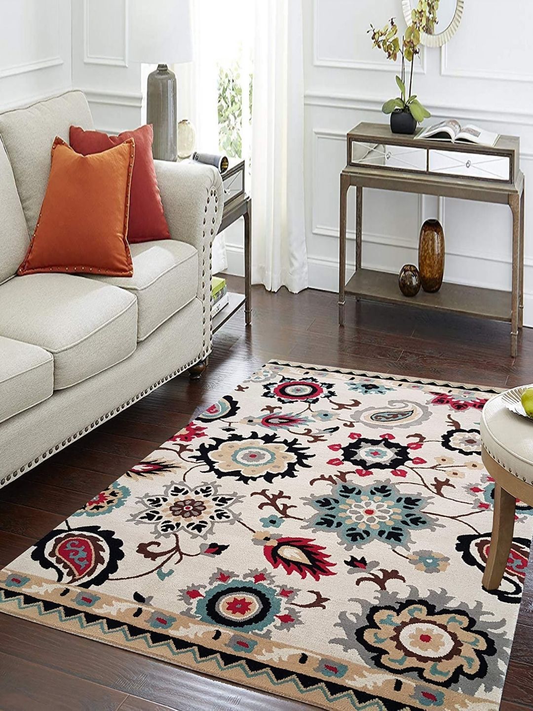 Safiya Carpet Beige & Grey Floral Woollen Traditional Carpet-picture-24
