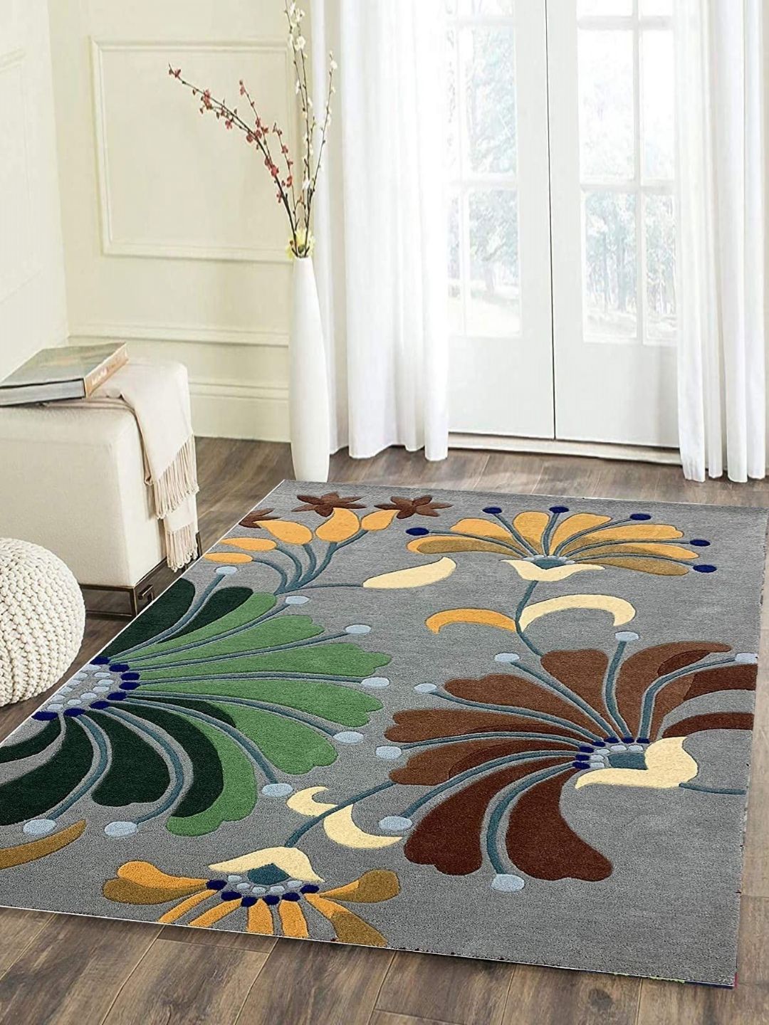Safiya Carpet Grey & Green Floral Woollen Carpet-picture-31