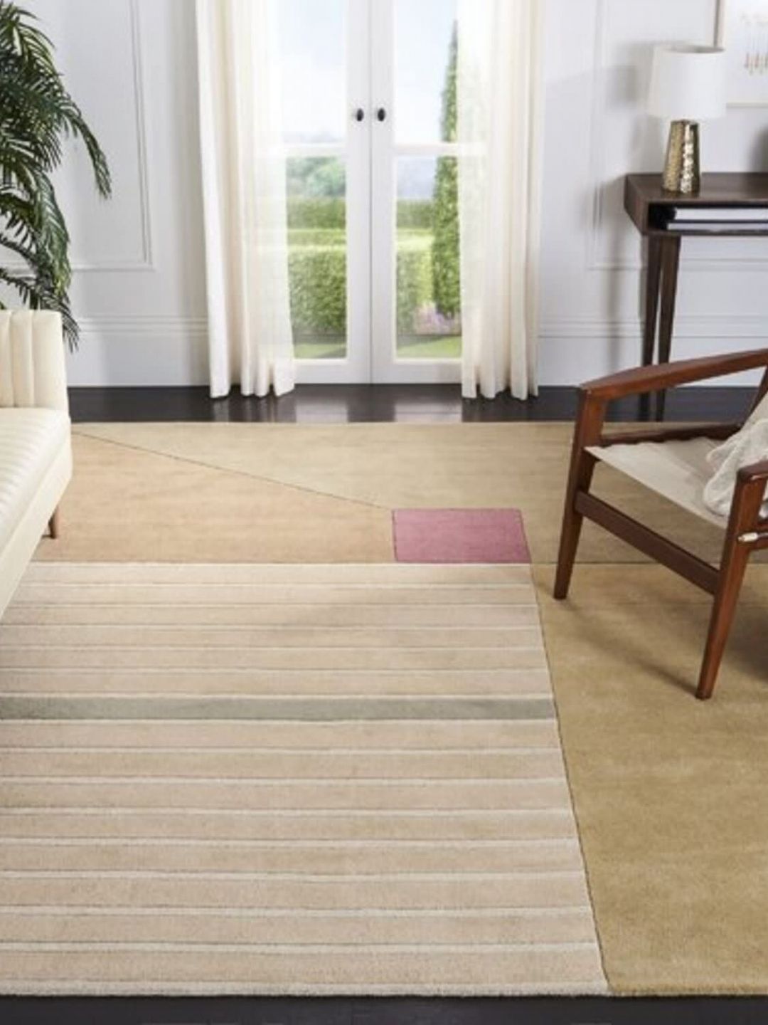 Safiya Carpet Beige & Pink Striped Woollen Carpet-image-26