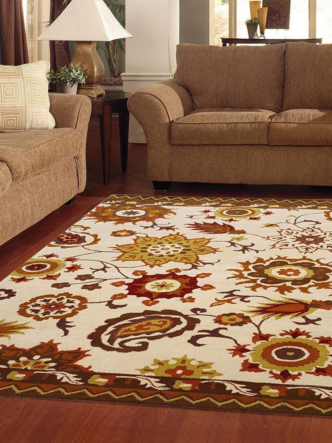 Safiya Carpet Beige & Maroon Ethnic Motifs Woollen Traditional Carpet-image-41