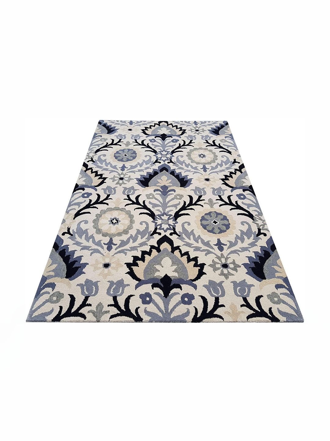 Safiya Carpet Beige & Black Ethnic Motifs Printed Hand-Tufted Rectangle Woollen Carpet-image-6