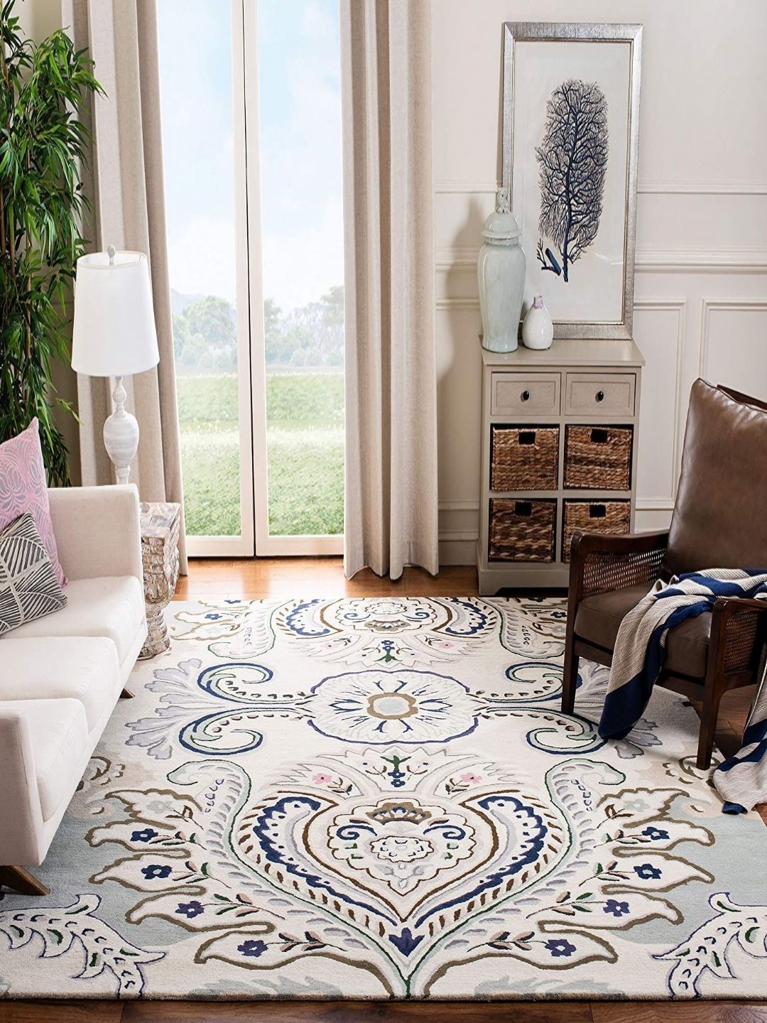 Safiya Carpet Beige & Blue Floral Hand-Tufted Woollen Contemporary Carpet-picture-17