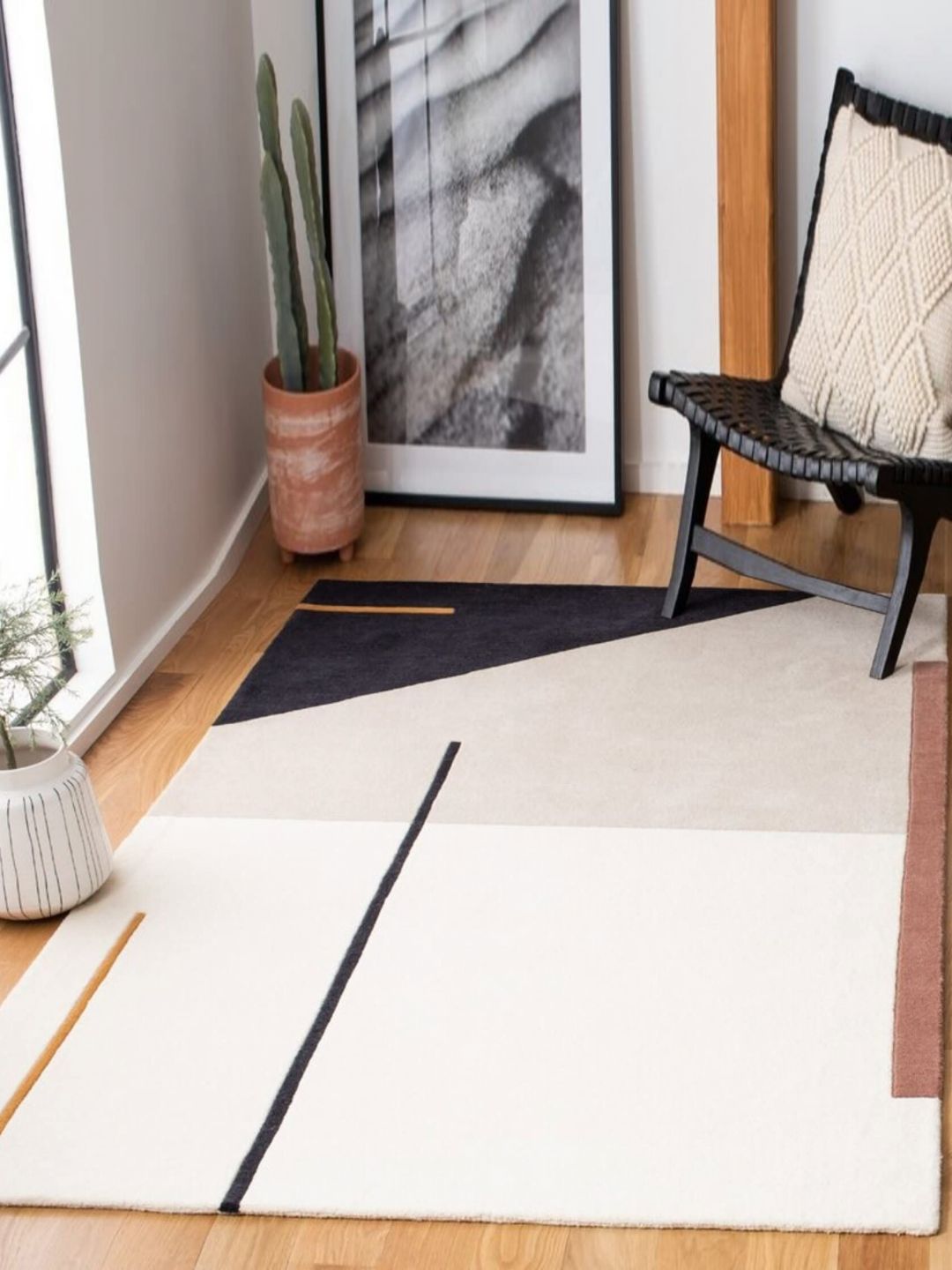 Safiya Carpet Beige & Black Abstract Hand-Tufted Woollen Carpet-picture-31