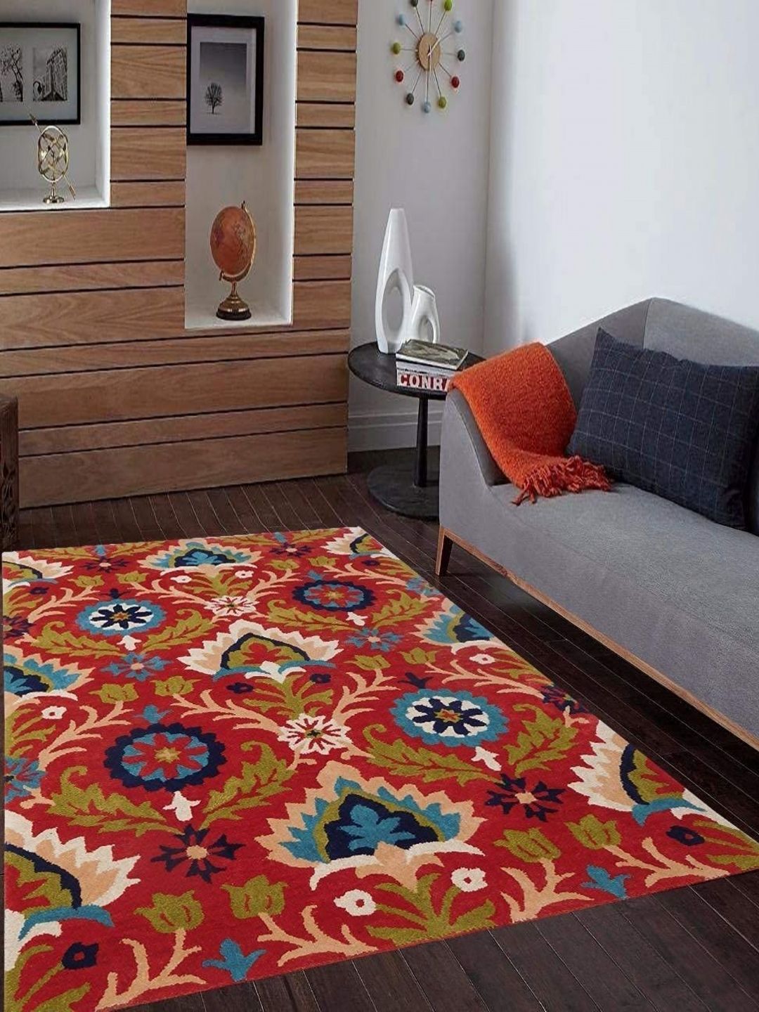 Safiya Carpet Red & Green Ethnic Motifs Hand-Tufted Woollen Carpet-picture-27
