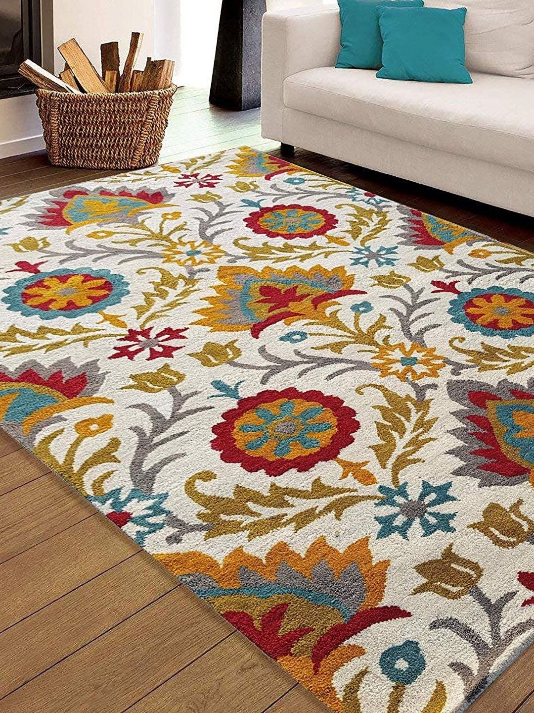 Safiya Carpet Beige & Green Floral Woollen Carpets-picture-29