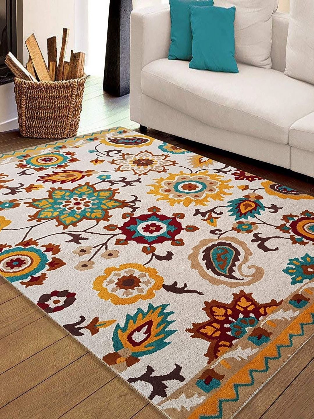 Safiya Carpet Beige & Yellow Ethnic Motifs Woollen Traditional Carpet-picture-33
