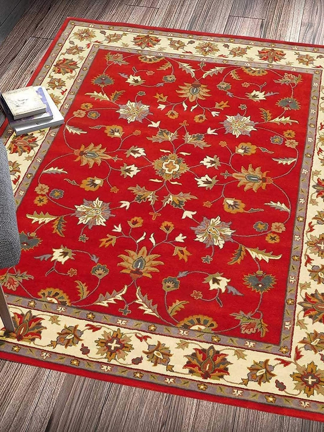 Safiya Carpet Red & Beige Ethnic Motifs Hand-Tufted Woollen Traditional Carpet-image-12