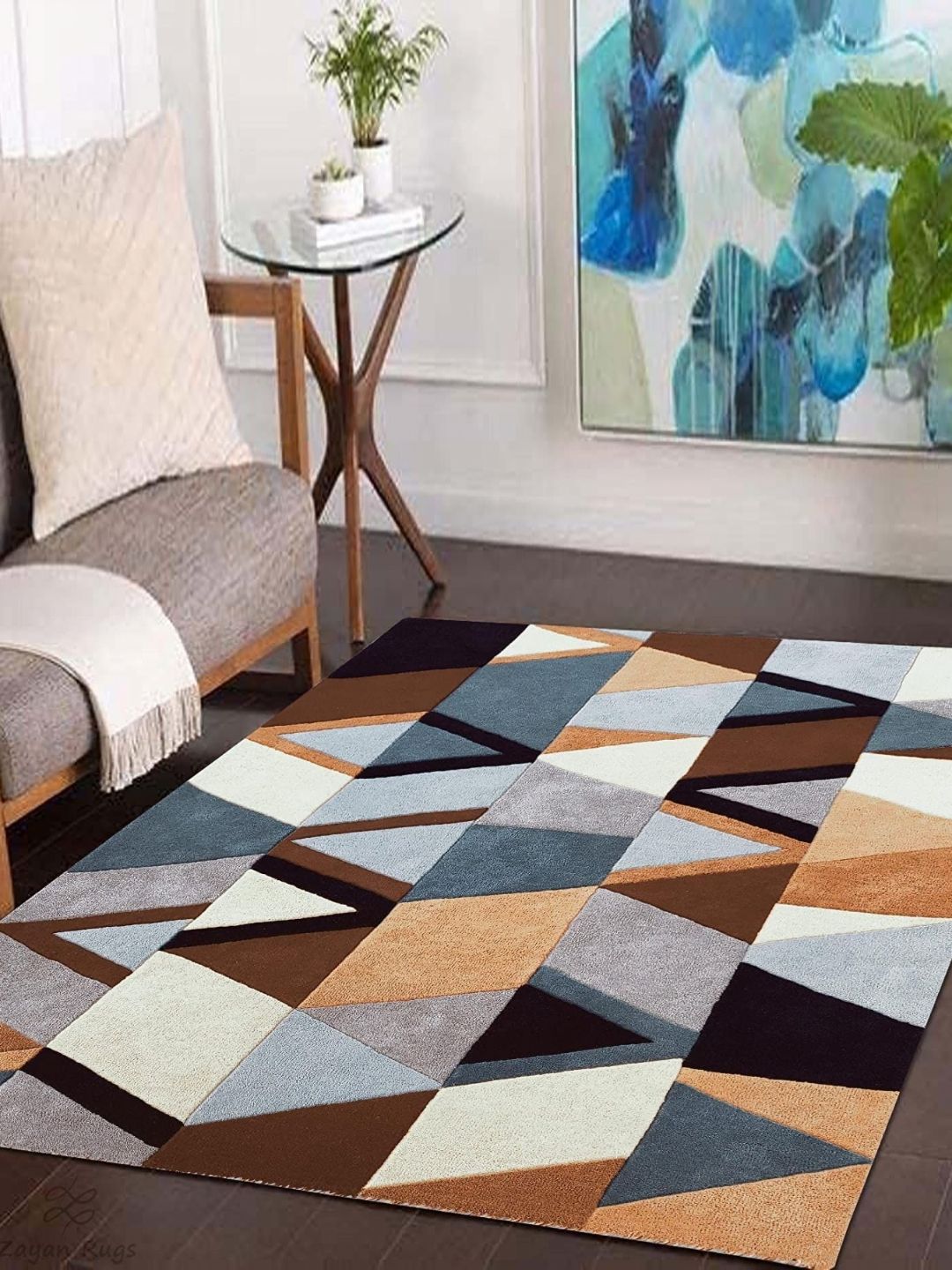 Safiya Carpet Blue & Brown Geometric Hand-Tufted Woollen Contemporary Carpet-image-27