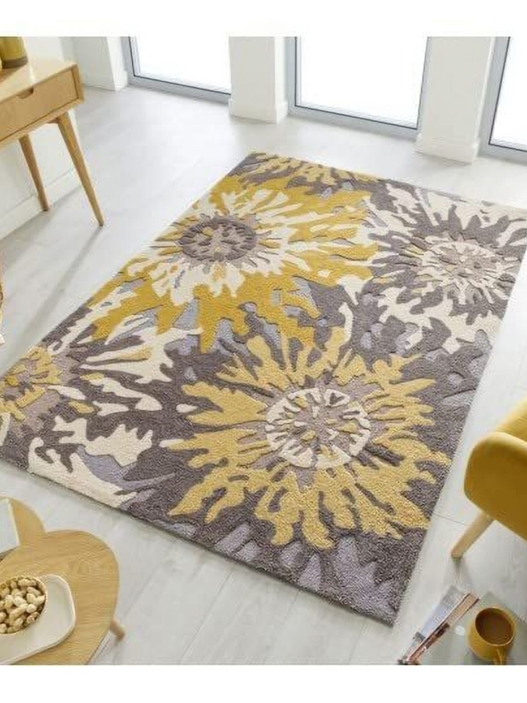Safiya Carpet Grey & Yellow Floral Hand-Tufted Woollen Traditional Carpet-picture-18