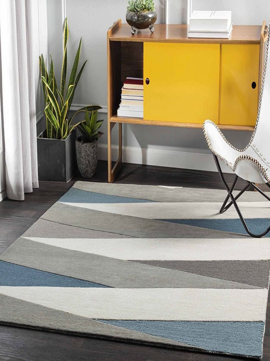 Safiya Carpet Blue & Grey Geometric Hand Tufted Woollen Carpets-image-20