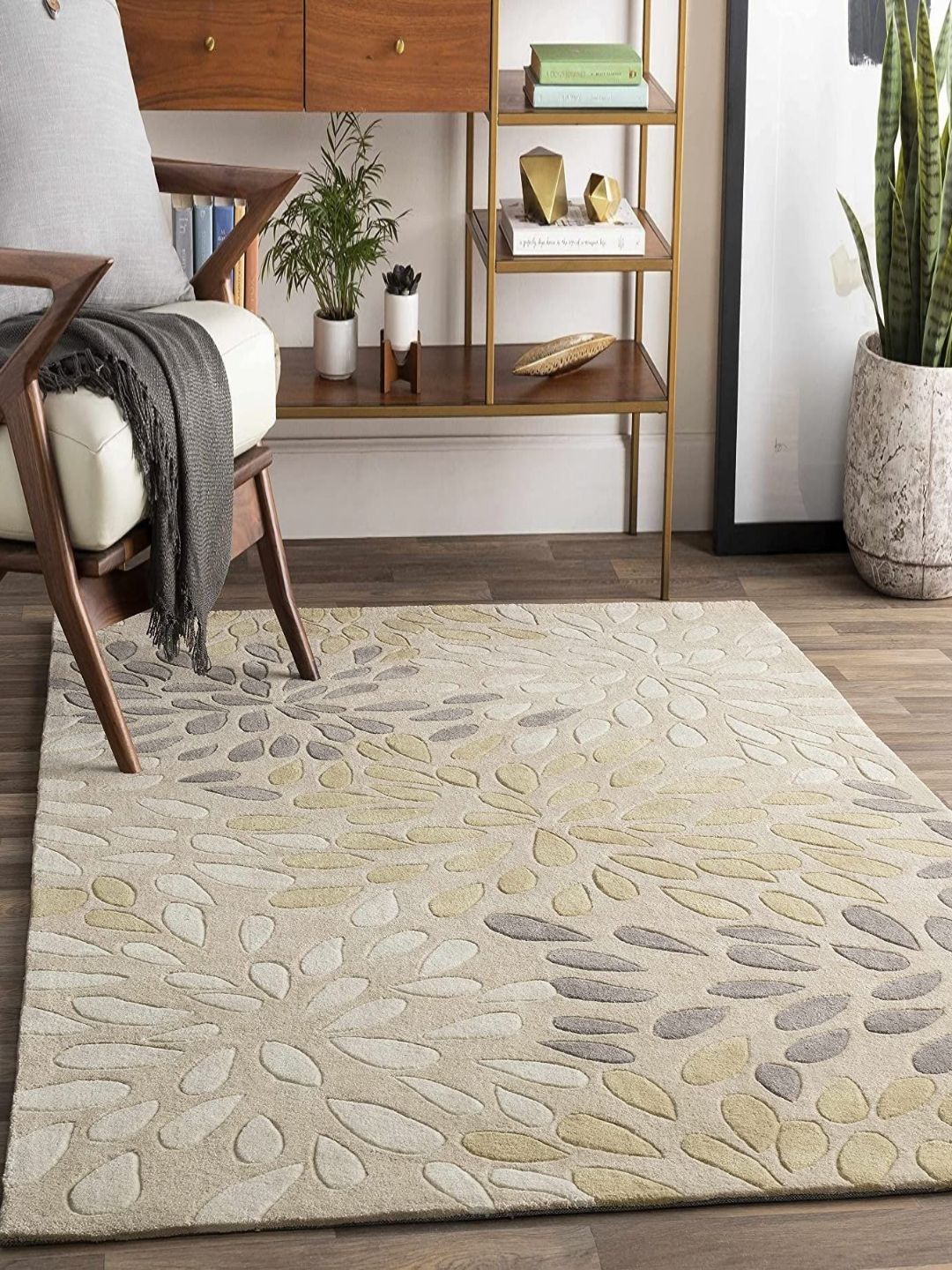 Safiya Carpet White & Grey Floral Hand Tufted Woollen Carpets-image-24