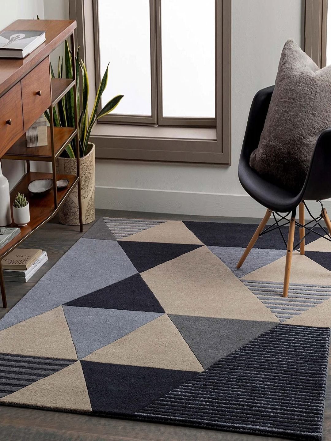 Safiya Carpet Beige & Black Geometric Hand Tufted Woollen Carpets-picture-37