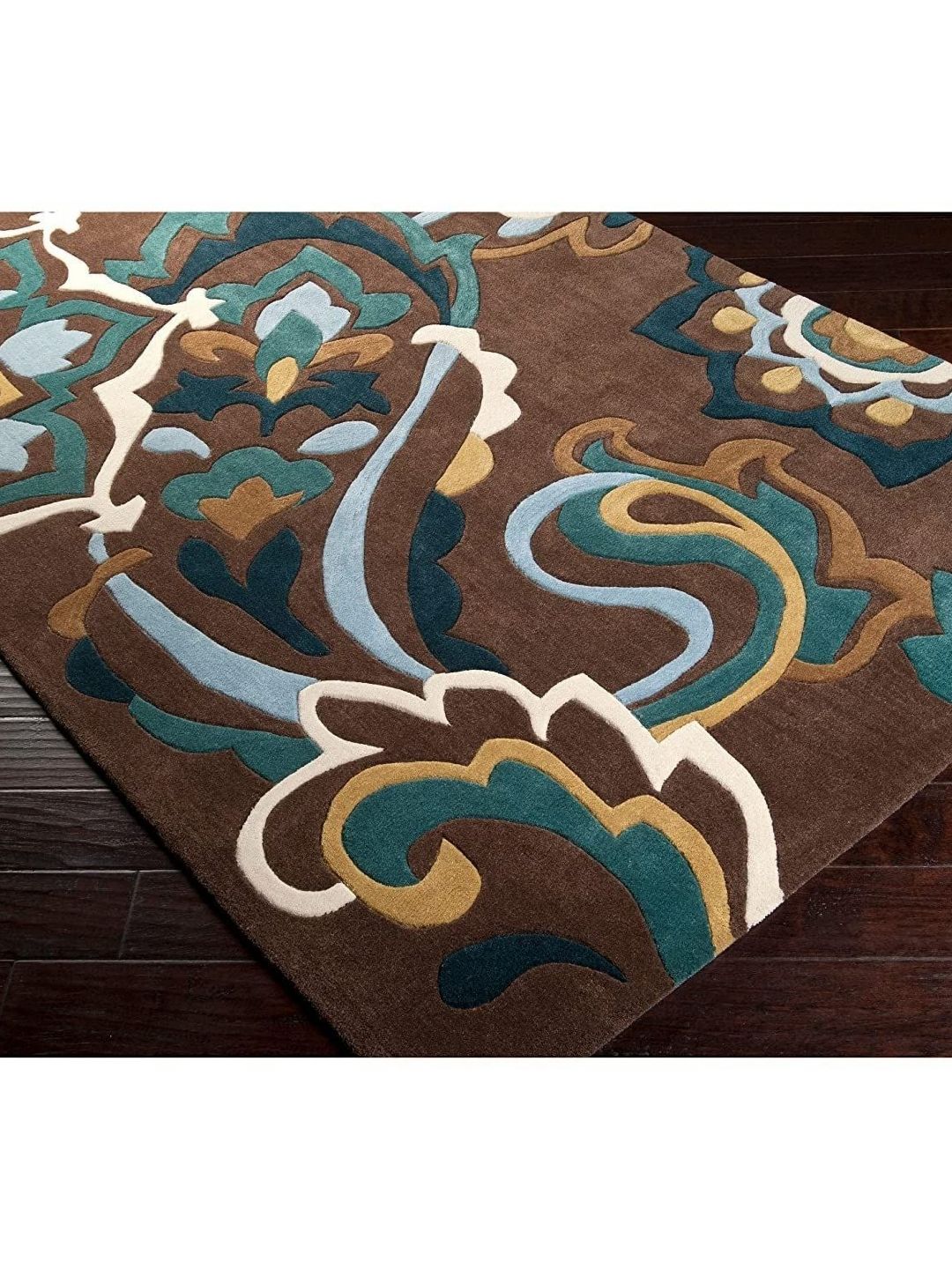 Safiya Carpet Brown & Blue Floral Woollen Carpet-image-6