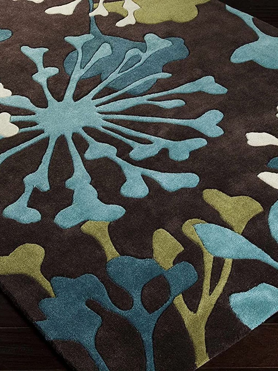 Safiya Carpet Blue & Brown Floral Hand-Tufted Woollen Carpet-image-7